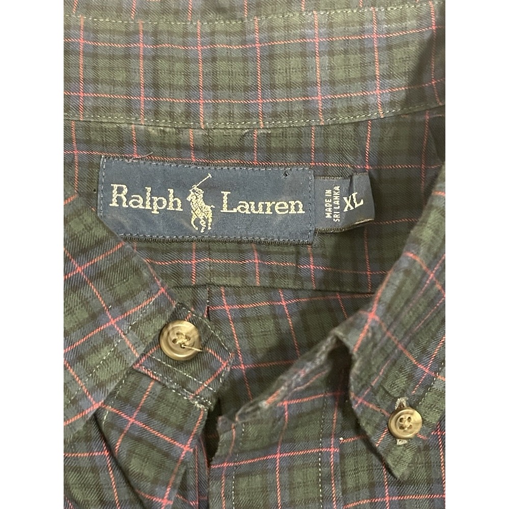 Ralph Lauren Mens XL Plaid Button Down Shirt Green Navy Red Long Sleeve Cotton - Picture 5 of 5